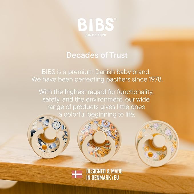 BIBS Colour Liberty Soother 2-Pack, BPA Free Dummy Pacifier, Round Nipple. Natural Rubber Latex, Made in Denmark, Size 2 (6-18 Months), Strawberries and Cream Ivory Mix