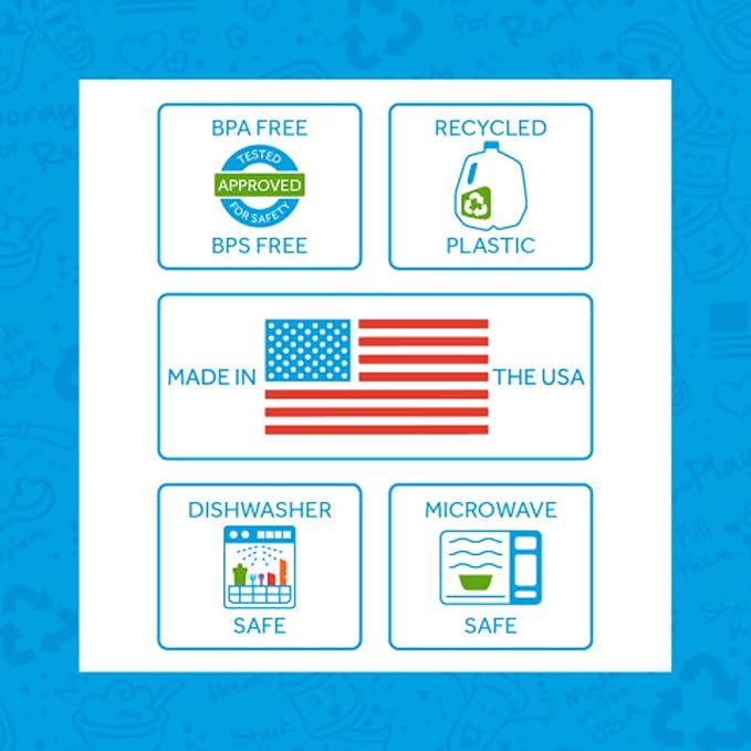 Re-Play 12 oz. Toddler Bowls Set of 4 with Lids - Kids Deep-Walled, Durable & Reusable Snack and Meal Bowls, Dishwasher & Microwave Safe, BPA-Free, Made in USA from Recycled Plastic, True Blue