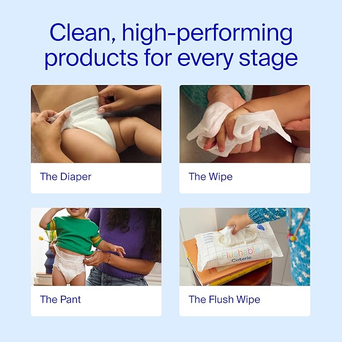 Coterie Flushable Wipes for Sensitive Skin, Hypoallergenic, 99% Water, Plant-Based Fibers, Sewer + Septic Safe to Flush, Fragrance Free, Designed for Potty Training | 8 Packs (448 Wipes)