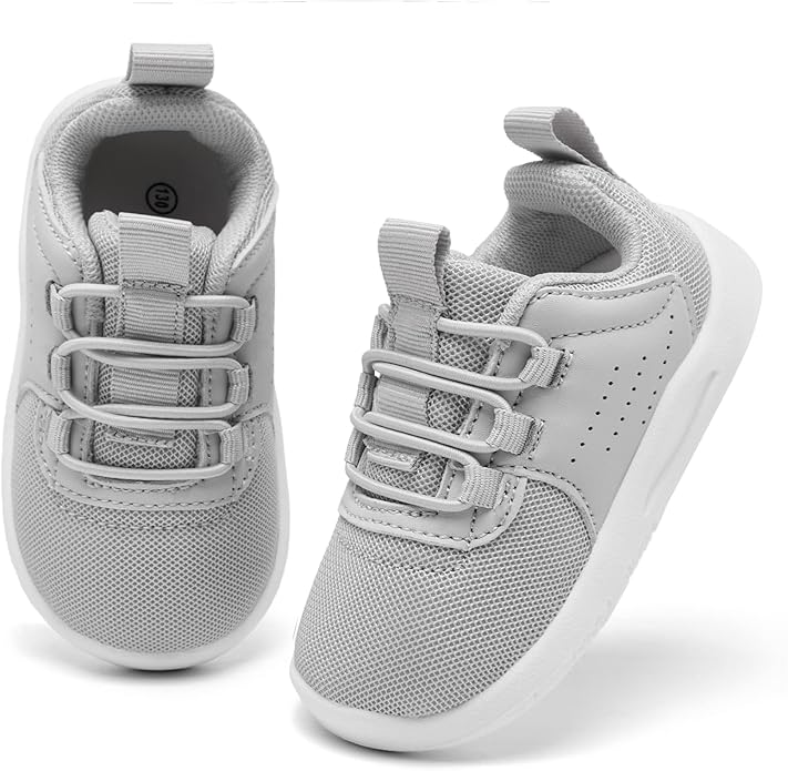 MORENDL Toddler Slip On Sneakers Baby Walking Shoes Non-Slip Breathable Unisex Pink Mesh Lace-Up Athletic Sneakers Infant Running Shoes