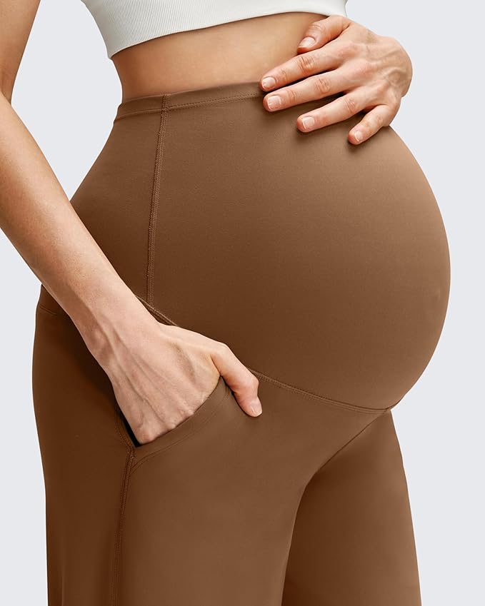 G4Free BareFeel Maternity Dress Yoga Pants with Pockets Over The Belly Stretchy Work Slack Pregnancy Wide Leg Casual Trousers