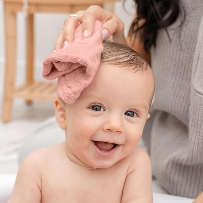 Comfy Cubs Muslin Baby Washcloths 10 Pack - Soft 6-Layer Cotton Wash Cloths for Sensitive Skin - 10"x10" Large, Gentle, Absorbent Infant Essentials for Newborn and Toddlers - Bold Blush