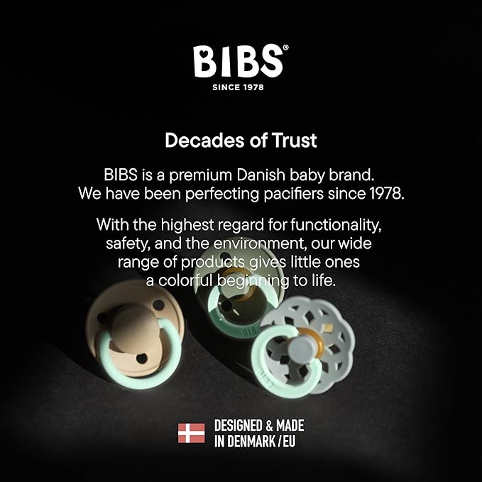 BIBS Colour Soother 4-Pack | BPA Free Dummy Pacifier | Round Nipple | Natural Rubber Latex | Made in Denmark | Size 0-6 Months | Sage Glow Mix