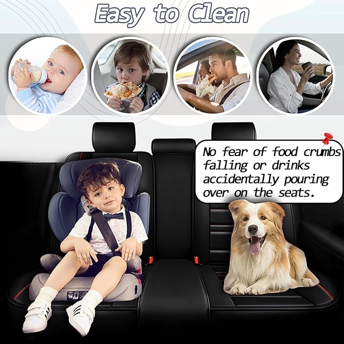 Seat Covers for Chrysler Car Sebring 2000-2010 | 5-Seats Leather Seat Covers, Easy to Install Automotive Seat Covers Full Set (Full Set, Black&Red Line)