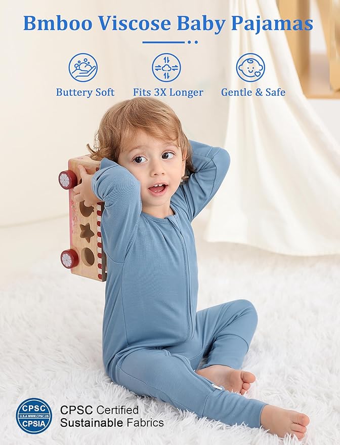 JunNeng Viscose from Bamboo Sleeper with Mittens, 2 Way Zipper Baby Boy Pajamas, Non Slip Sleep'N Play Romper
