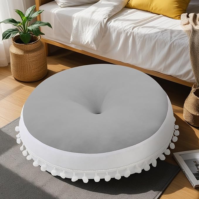 Large Floor Pillow Kids Round Floor Cushion Seating, 20 inches Big Circle Pillow, Round Floor Pillows Seating for Children, Oversized Mat for Reading Nook Teepee Playroom Nursery, Light Grey