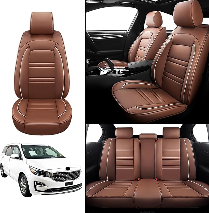 Seat Covers for kia Sedona 2003-2021 | 5-Seats Leather Seat Covers, Easy to Install Automotive Seat Covers Full Set (Full Set, Coffee)