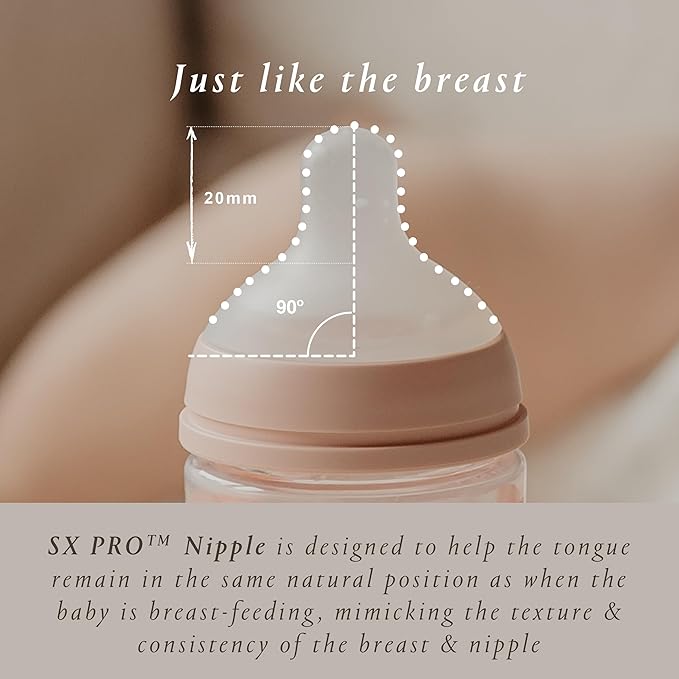 Suavinex Bonhomia Glass Baby Bottle with SX PRO Silicone Nipple, Anti Colic Baby Bottles, Baby Bottles for Breastfed Babies, Medium Flow, 3mo, 8oz, Pink
