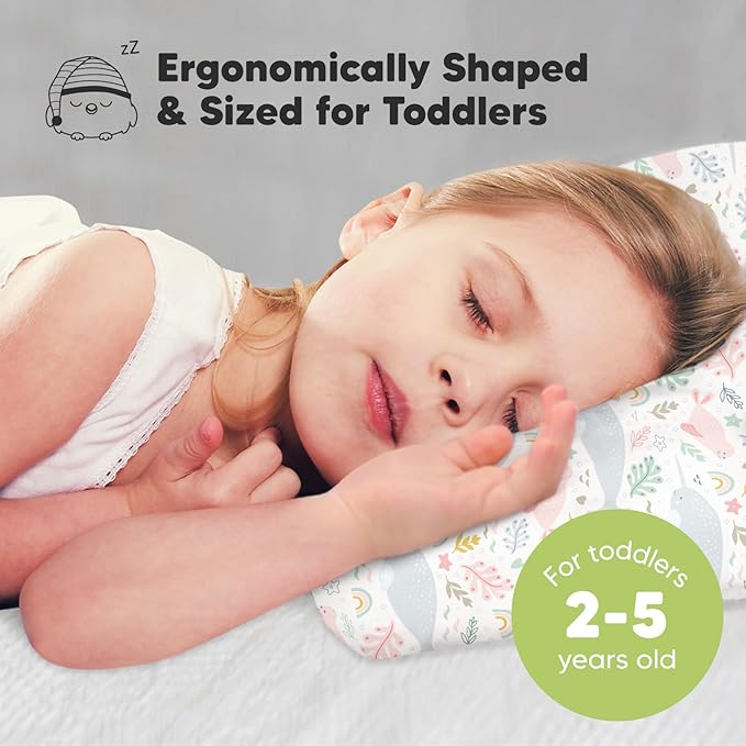 Toddler Pillow with Pillowcase - 13x18 My Little Dreamy Kids Travel Bed Pillows for Sleeping, Organic Cotton Small Pillowcase, Soft & Breathable, Machine Washable, Toddlers 2-5 Years Old (Narwhal)