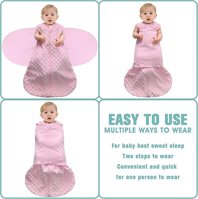 Fleece Newborn Sleep Sack Baby Swaddle,3-Way Adjustable Wearable Blanket,2 Pack Fleece Swaddling Sleeping Bag TOG 2.0， (Gray & Pink, 0-3 Months)