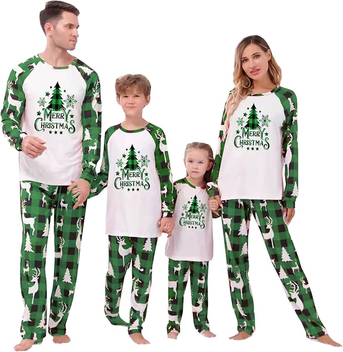 Awoscut Christmas Family Matching Pajamas Christmas Pjs Holiday Nightwear Sleepwear Sets Long Sleeve Pjs