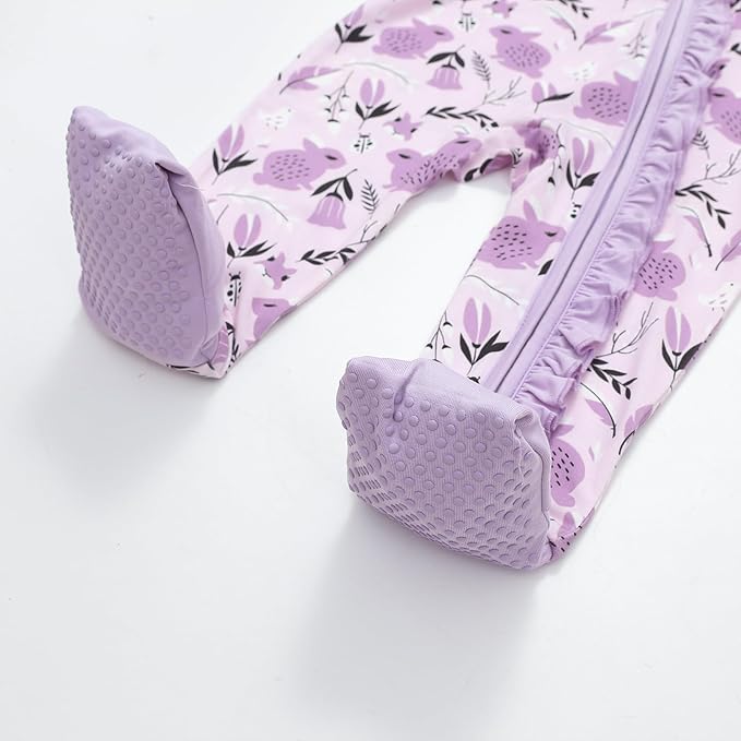 JunNeng Baby Girl Viscose from Bamboo Sleeper with Mitten Cuffs, 2 Way Zipper Romper, Sleep N' Play Pajamas 0-18 Months