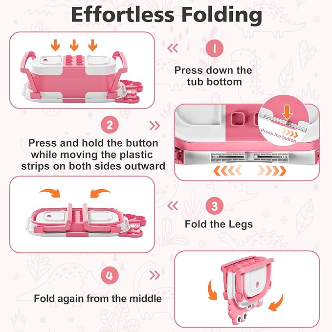 TPN Collapsible Baby Bathtub, Baby Bath Tub with Soft Cushion & Real-Time Thermometer, Baby Bathtub Infant to Toddler Tub (0-36 Months), Portable Travel Baby Tubs for Newborns (Pink)