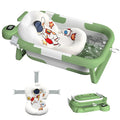 Collapsible Baby Bathtub for Newborn to Toddler (0-24 Months), Portable Baby Bath Tub for Travel, Newborn Bathtub with Soft and Supportive Cushion (Astronaut-Green)
