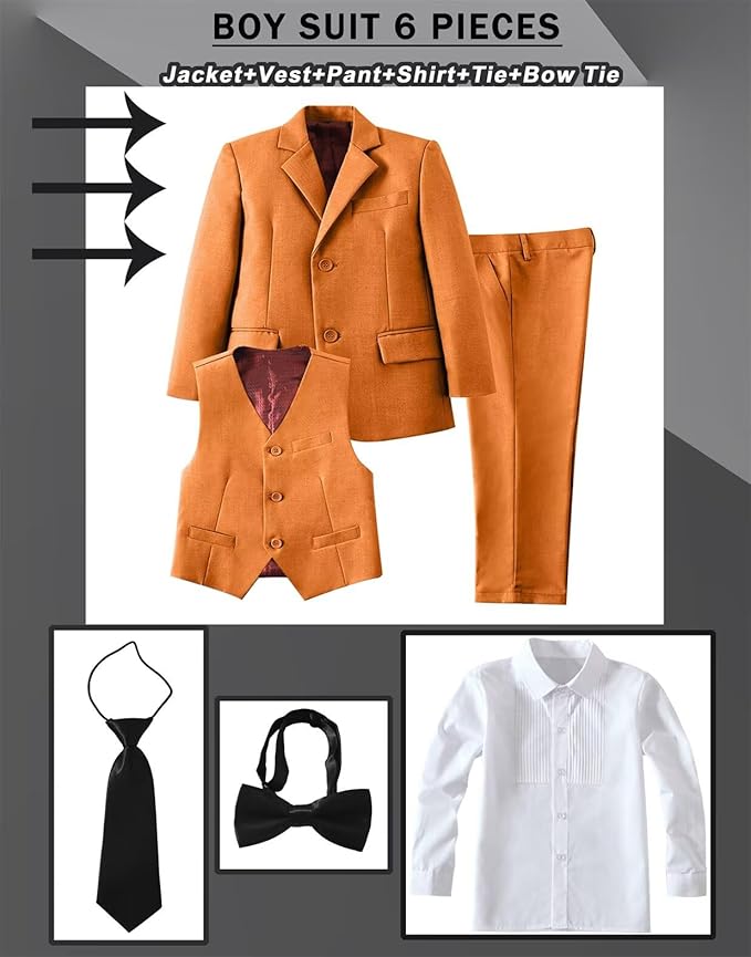 Boys Suit Set Slim Fit Kids Formal Suits Toddler Tuxedo Wedding Prom Classic Suits for Boy Teen Black Blue Dress Outfit
