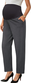 OUGES Womens Stretchy Maternity Over Belly Casual Work Straight Leg Pants Ankle Business Office Trousers with Pockets