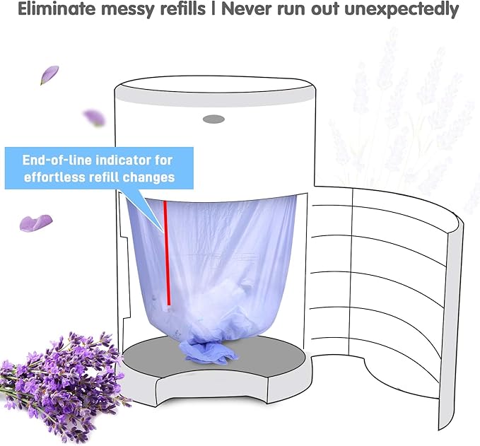 Diaper Pail Refill Bags Compatible with Dekor Classic Diaper Pail, Lavender Scented, Extra 30% Long, 5 Pack