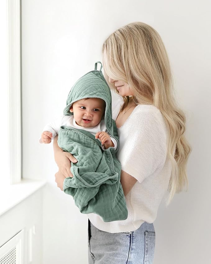 Hooded Baby Towels for Newborn, 35x35 Inch 3 Pack 100% Muslin Cotton Baby Bath Towel, Soft Baby Beach Towels with Hood for Infants, Toddlers and Kids, Essentials Must Haves