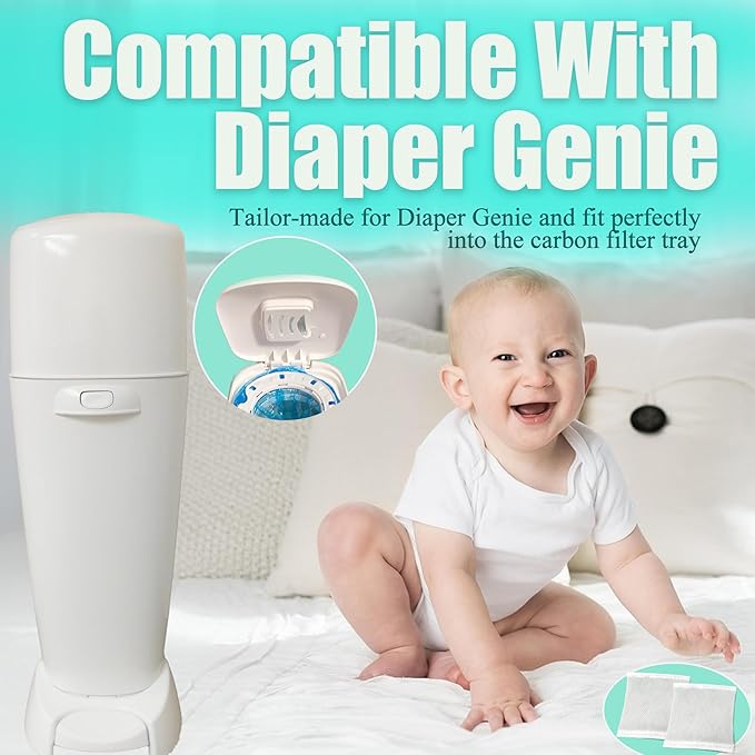 NewKe 12 Pack Diaper Pail Deodorizer Refill, Activated Charcoal Filters for Diaper Genie Complete and Expressions Pail, Odor Eliminator, Activated Carbon Filter Refill, Keep Nursery Fresh