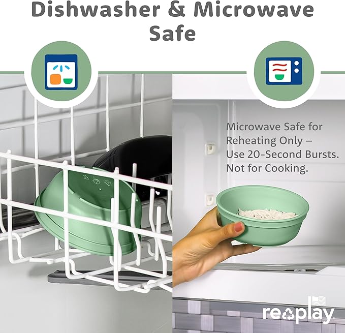 Re-Play 12 oz. Toddler Bowls Set of 4 - Kids Deep-Walled, Durable & Reusable Snack and Meal Bowls, Dishwasher & Microwave Safe, BPA-Free, Made in USA from Recycled Plastic, Cactus Flower
