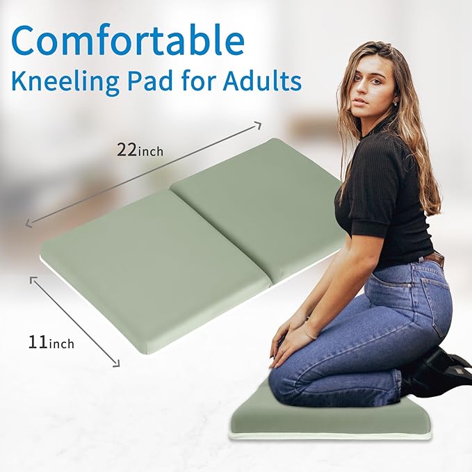 JJGoo Bath Kneeler with Elbow Rest Pad Set, 1.5 inch Kneeling Pad Mat for Bathtub Baby Bathing Parents, Painless Foam Mat with Toy Organizer Pockets, Non-Slip for Baby and Toddler Bathing