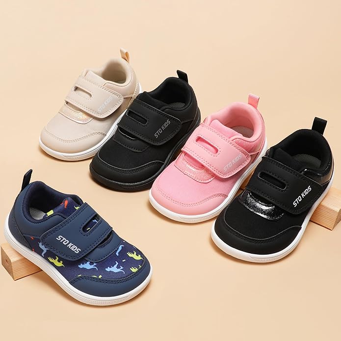 Toddler Wide Toe Box Barefoot Shoes Boys Girls Zero Drop,Baby First Walking Shoes Glitter Little Kids Sneakers Non-Slip Preschool Running Tennis Canvas Casual Preschool Outdoor Activities