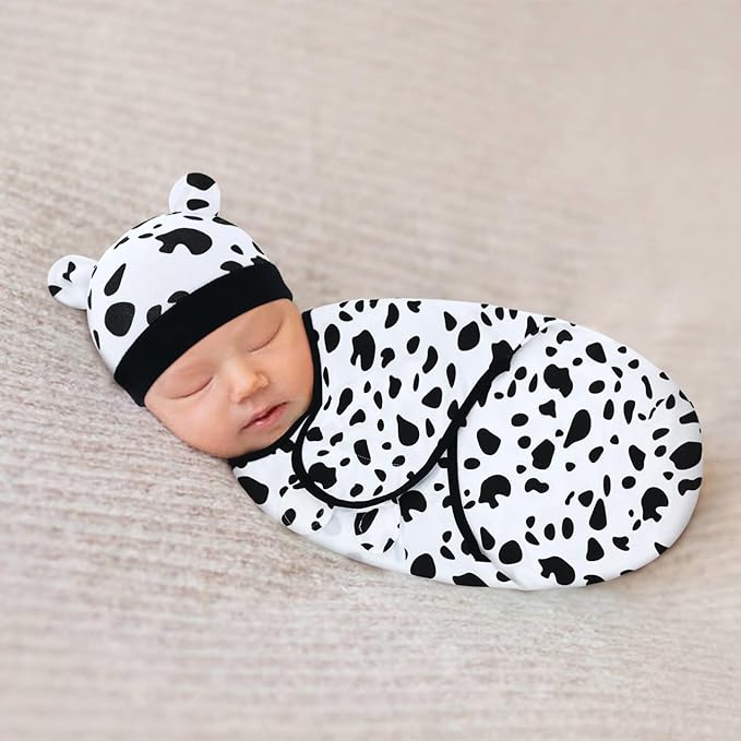 Cinaci 2 Pieces Adjustable Soft Cotton Baby Swaddle Sleep Sacks Hats Newborn Nursery Caps Beanies Bonnets Swaddle Blanket Wraps for Baby Girls Boys Infants Newborns (2PCS S14)