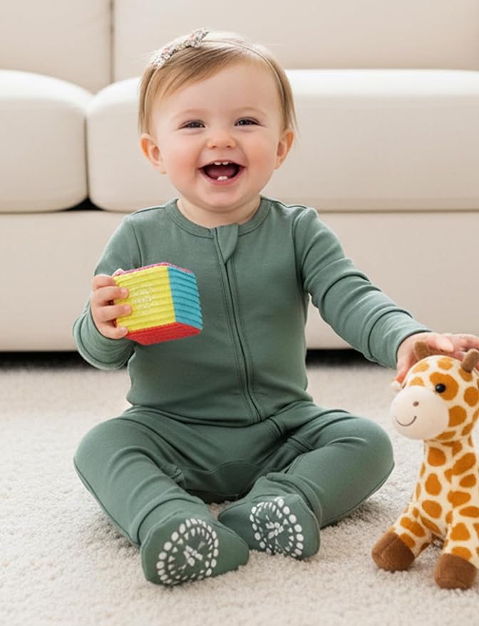 PATPAT Baby Footies Boys Girls - Bamboo Viscose - Zipper & Non-Slip Soles Romper Mitten - Footed & Footless Infant Clothes