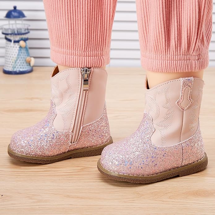 BMCiTYBM Baby Cowboy Cowgirl Boots Infant Western Shoes Boys Girls Round Toe Boots All Seasons 6-24 Months