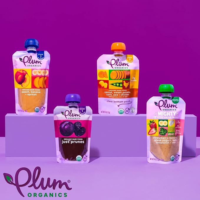 Plum Organics Mighty 4 Organic Toddler Food - Strawberry, Banana, Greek Yogurt, Kale, Amaranth, and Oat - 4 oz Pouch (Pack of 12) - Organic Fruit and Vegetable Toddler Food Pouch