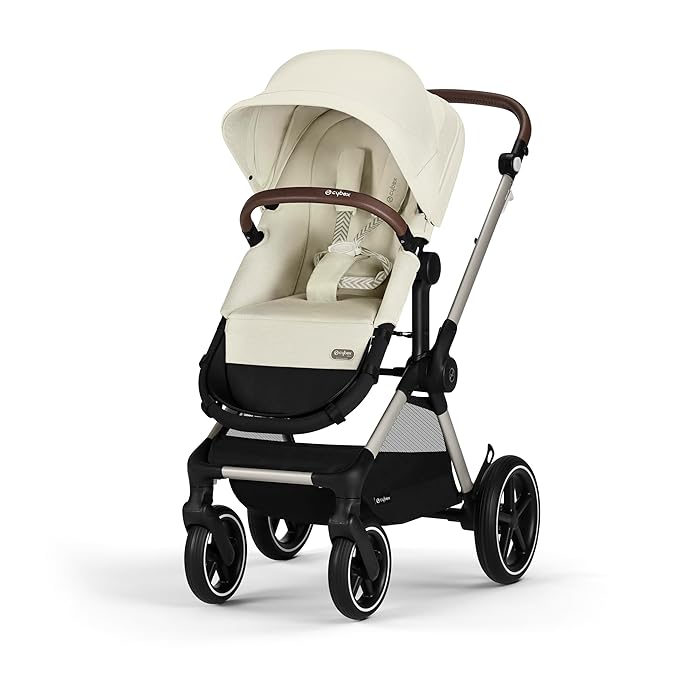 Cybex EOS 2-in-1 Stroller - Bassinet Stroller Converts to Toddler Stroller with One-Hand Recline - Bassinet and Toddler Seat Included, Reversible & Travel System Ready, Seashell Beige