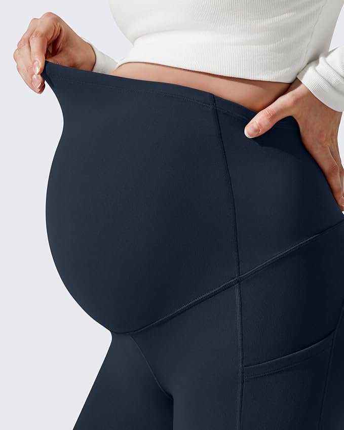 G4Free Barefeel Fleece Lined Maternity Leggings with Pockets Over The Belly Pregnancy Yoga Pants