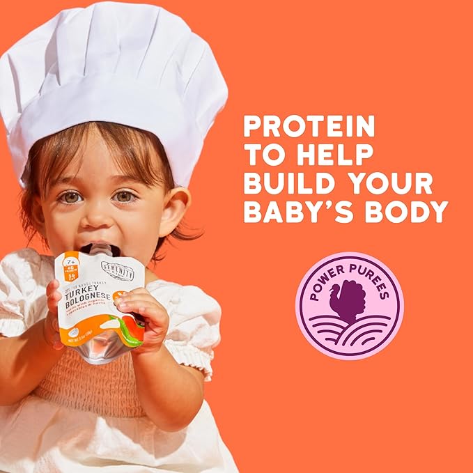 Serenity Kids 7+ Month Turkey Bolognese Bone Broth Baby Food Puree - Toddler Pouches with Organic Veggies & Free-Range Turkey - High-Protein Savory Blend, No Added Sugar & BPA-Free - 3.5 Oz, 12 Pack
