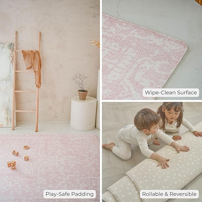 Baby Care Soft Rug (Prestige, Ikat - Inca Pink) 98'' x 59'' Original One-Piece Reversible Rollable Waterproof Play Mat for Infants, Babies, Toddler, and Kids