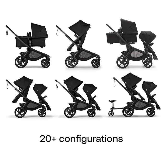 Bugaboo Kangaroo All-Terrain Single-to-Double Tandem Stroller for Infant and Toddler, for Up to Three Kids, XL Wheels, One-Hand Operation, Large Bassinet, XL Underseat Storage (Moon Grey)