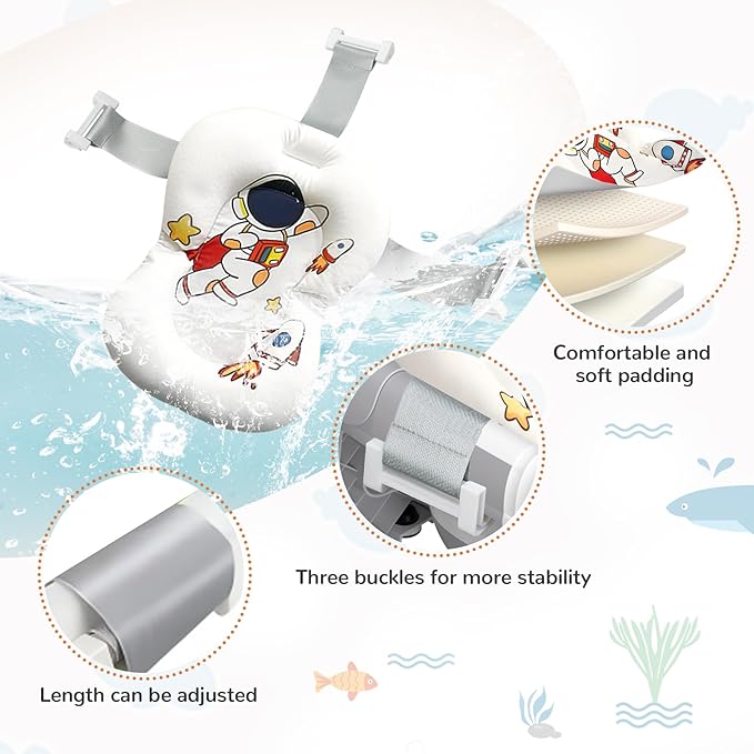 Collapsible Baby Bathtub for Newborn to Toddler (0-24 Months), Portable Baby Bath Tub for Travel, Newborn Bathtub with Soft and Supportive Cushion (Astronaut-Gray)