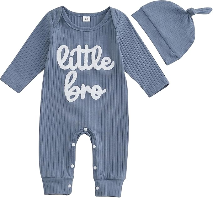Fernvia Newborn Baby Boy Clothes Letters Print Bodysuit 3 6 9 12 18 Months Long Sleeve Jumpsuit with Hat 2PCS Outfits Set