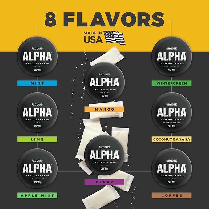 Fully Loaded Alpha Nootropic Pouches (Apple Mint) - 5 Cans - 15 Pouches per can - Effective Nootropic Delivery, Nic Pouch Replacement - Faster Absorption, Alpha GPC, L-Tyrosine, GABA