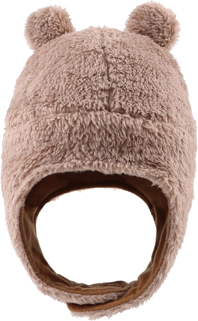 Bear Baby Winter Hat Toddler Earflap Beanie Unisex Infant Snow Cap Warm Fleece Kids Trapper Hats for Girls Boys 0-36M