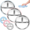 Bella's Friends Stainless Steel Toddler Plates Silicone Suction,3 Packs Non-Slip Baby Plates,Divided Portion,Food-Grade Silicone Plate for Kids,LEAD-FREE Dishwasher Safe,Grey Mint Green Pink