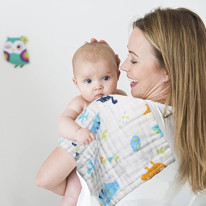 FOOK FISH Muslin Burp Cloths Cotton Burping Cloth 20'' X 10'' Pack of 6 for Baby Spit Up Cloths for Newborn,Absorbent,Soft,Large,6 Layers,Baby Burp Rags,Unisex,for Boys and Girls(Colorful)