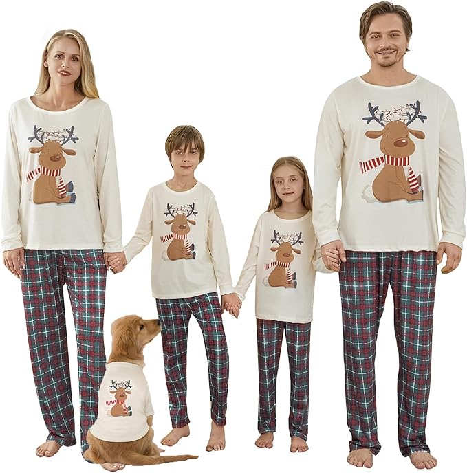 Awoscut Christmas Family Matching Pajamas Christmas Pjs Holiday Nightwear Sleepwear Sets Long Sleeve Pjs