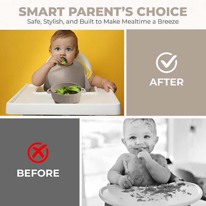SiliFeed Silicone Baby Feeding Set – Durable, Non-Toxic Mealtime Kit with Suction Bowl, Bib, Placemat, and Soft Spoons for Infants and Toddlers