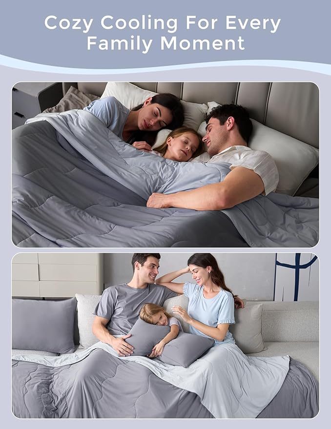 Momcozy Life CoolMurm Cooling Comforter for Hot Sleepers, Full/Queen 90"x90" Soft Breathable Pregnancy Cooling Blanket, 3-Second Cooling, 8 Hours+ Stay Cool All Night, Deep Light Grey