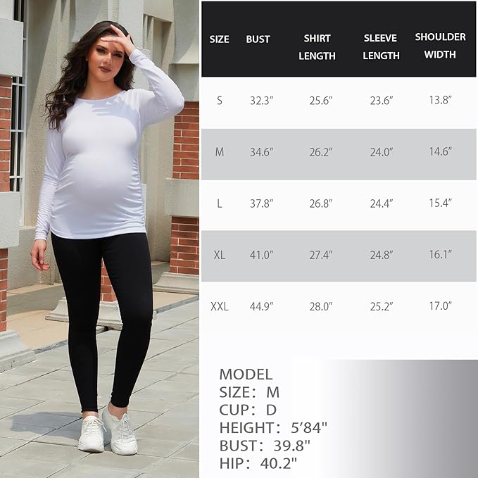 Bhome Women's Maternity Shirts 3 Packs Long Sleeve Pregnancy Tops Basic Side Ruched Tunic Blouse