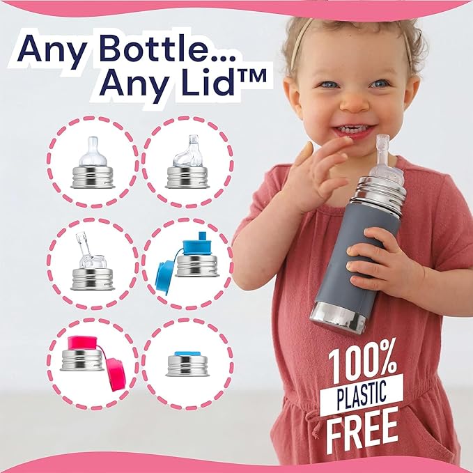 Pura Kiki 11oz/325ml Stainless Steel Straw Bottle w/Sleeve - 100% Plastic-Free, MadeSafe Certified, 100% Medical-Grade Silicone Straw for Kids, Toddlers, Preschoolers, Babies & Infant - New Rose