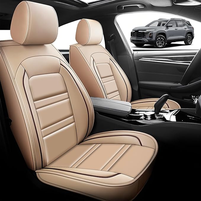 Seat Cover for Chevy Equinox 2005-2025 | Car Seat Covers Front Seats, Waterproof Seat Protectors, Automotive Front Seat Covers (Front Seat, Beige)