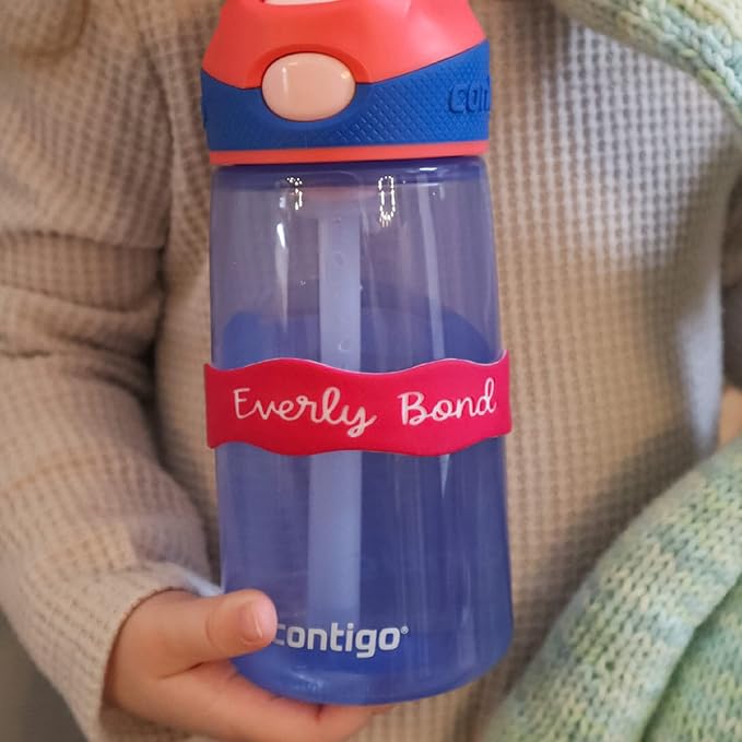 InchBug Orbit Labels Baby Bottle and Water Bottle Silicone Name Bands – Personalized Reusable Label Set for Daycare, Sippy Cups, Preschool, Elementary School, Dishwasher Safe, 4-Pack (Flamingo Pink)