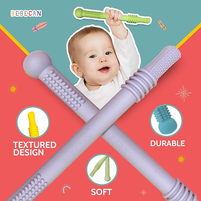 Teething Sticks for Babies 0-36 Months – Super Soft Silicone Teething Aids, Infant Oral Soothing Relief, Multicolor 6-Pack