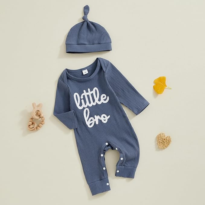 Fernvia Newborn Baby Boy Clothes Letters Print Bodysuit 3 6 9 12 18 Months Long Sleeve Jumpsuit with Hat 2PCS Outfits Set